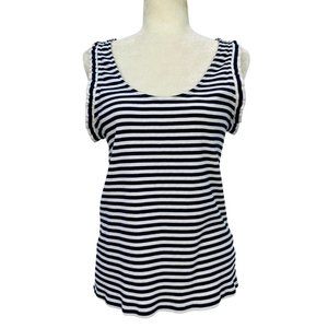 J Crew Ribbed Ruffle Tank Top In Stipe Nautical Coastal Preppy Womens Size Large